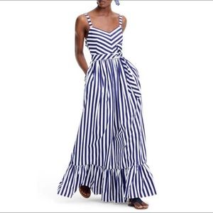 J.Crew Blue Striped Riffle Cotton Maxi Dress